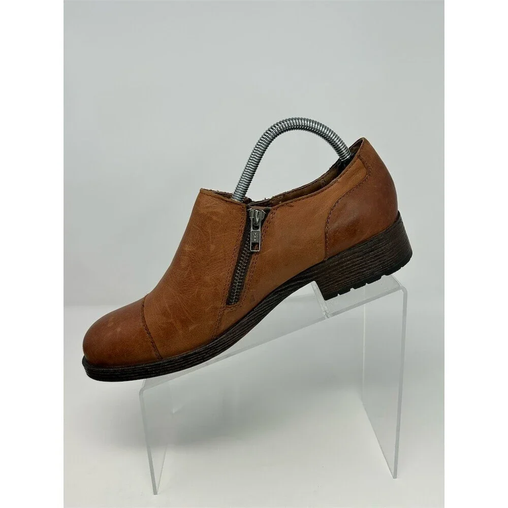b.o.c. Born Concepts Ankle Booties Brown Cognac Double Zip Cap Toe Size 9.5